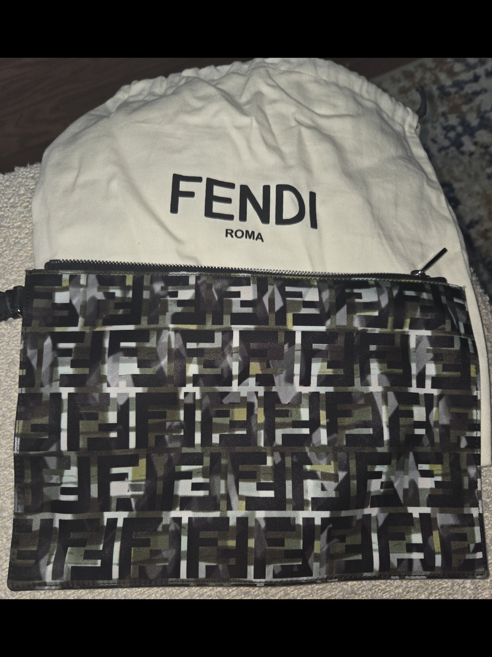 Fendi Camouflage 100% REAL, FF Print Nylon Wristlet Pouch Multicolor- NEVER WORN
